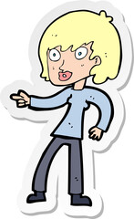 sticker of a cartoon woman pointing