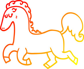 warm gradient line drawing of a cartoon horse running