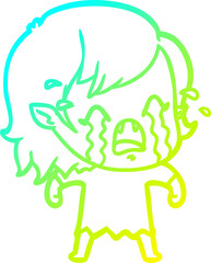 cold gradient line drawing of a cartoon crying vampire girl
