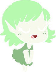 happy flat color style cartoon elf girl