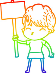 rainbow gradient line drawing of a cartoon woman thinking