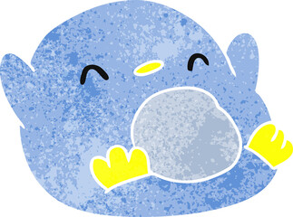 retro cartoon illustration kawaii of a cute penguin