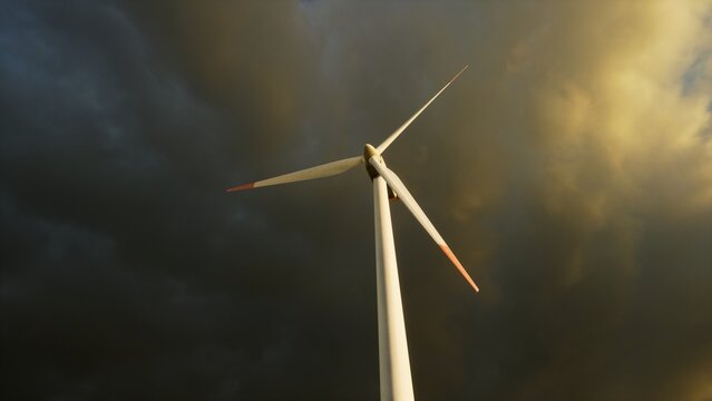 Wind farm offshore turbines at the sunset