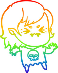 rainbow gradient line drawing of a annoyed cartoon vampire girl