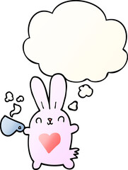 cute cartoon rabbit with love heart and coffee cup with thought bubble in smooth gradient style