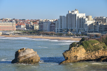 Biarritz, France - 15 Jan, 2023: Winter views of the Phare de Biarritz (Biarritz Lighthouse) and...