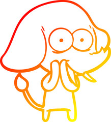 warm gradient line drawing of a happy cartoon elephant