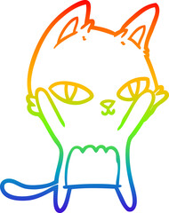 rainbow gradient line drawing of a cartoon cat staring