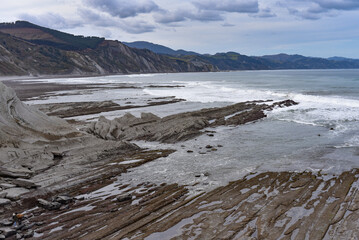 Flysch Rock formations on the Basque Coast. Zumaia, Gipuzkoa, Spain