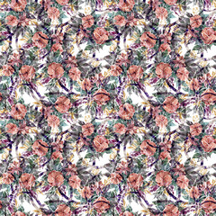 Watercolor flower bouquet seamless pattern. Digital seamless wallpaper, fabric print, textile design. Can be used for scrapbook paper, wrapping paper, packaging.