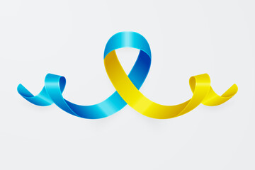 Vector 3d Realistic Yellow and Blue Ribbon Icon Closeup Isolated on White Background. Support for Ukraine Symbo Clipart. Design Template for Anti War Call, Peace, Struggle, Protest