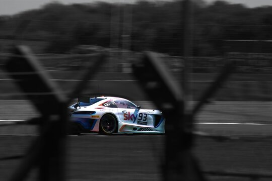 Sky Tempesta Mercedes AMG GT3 racing in the Silverstone 500 circuit