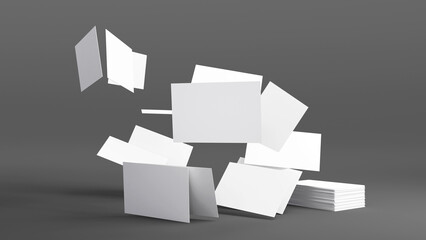 Stack of blank white business card, namecard mockup on grey background, promote company brand, 3D rendering.
