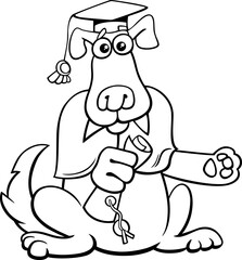cartoon graduate dog animal character coloring page