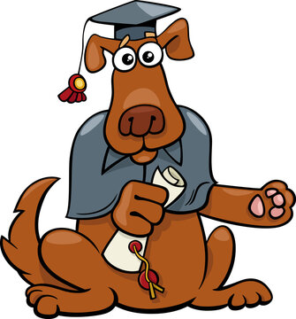 cartoon funny graduate dog animal character in toga
