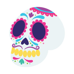 Isolated cute skeleton head with mexican ornaments Vector illustration