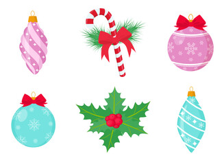 Christmas tree decorations isolated set. Vector illustration