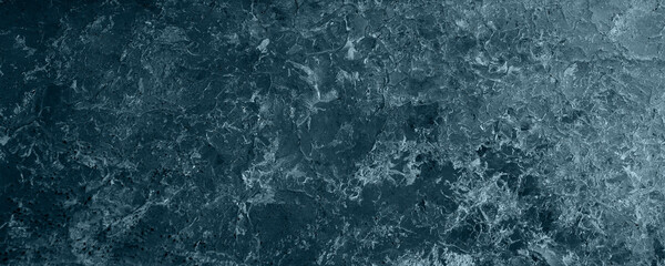 Glacier ice banner. Dark blue black-ice textural banner. Horizontal backdrop.  
