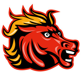 illustration of an Angry wild horse head isolated on white