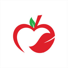 Simple design logo vector, illustration of an apple with a heart and leaf concept.