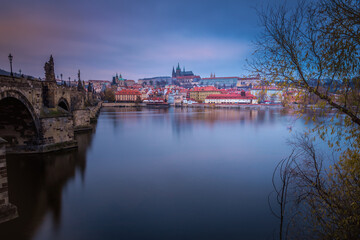 Charles bridge at dramatic dawn, Medieval Prague, Czech Republic