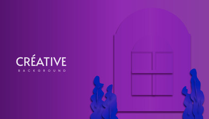 Purple silhouette window modern concept 3d background illustration