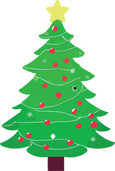 Decorated christmas tree. Vector illustration. Flat design