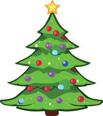 Decorated christmas tree. Vector illustration. Flat design