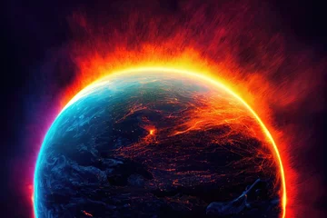 Fotobehang 3D Illustration Digital Art. ESG inspired, close-up on an heated planet earth. © Felipe