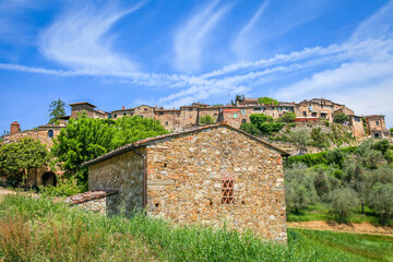 Fototapeta na wymiar Landscape in Tuscany with the small town of Pienza in the background