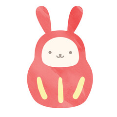 イラスト素材　水彩で描いたウサギのダルマ