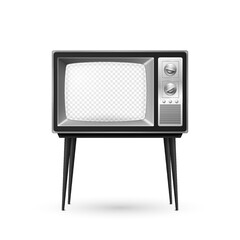 Vector 3d Realistic Retro TV Receiver with Transparent Screen Isolated on White Background. Home Interior Design Concept. Vintage TV Set, Television, Front View