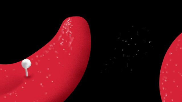 Animation of a passionate kiss with a piercing tongue on a black screen. Cartoon concept of love and relationships in 4k with the alpha channel. Stock video of punctured parts of the body.