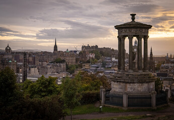 Fototapeta na wymiar View over Edinburgh at sunset from Calton Hill - travel photography