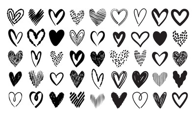 Sketch heart love symbol collection. Hand drawn ink heart shape - 537663340