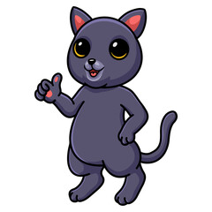 Cute chartreux cat cartoon giving thumb up