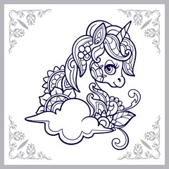 Cute Unicorn cartoon mandala arts isolated on white background