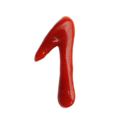 Number 1 written with ketchup on white background