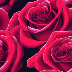 Red rose seamless pattern, wallpaper, digital painting style, made by AI