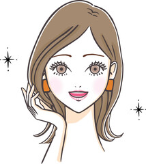 肌や髪の美容効果を実感し笑顔で喜ぶ若く美しい女性のイラスト