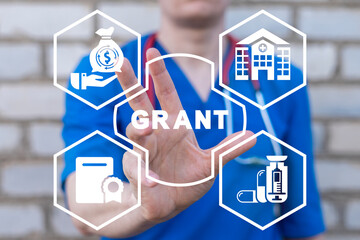 Medical concept of grant. Medicine Education Innovation Technology Grants.