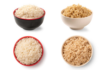 Set of Boiler rice in bowl on white background.