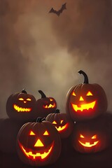 The pumpkin is carved in a scary face with sharp teeth. It has orange lights inside it that make it look spooky.