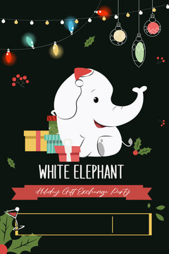 White Elephant Gift Exchange Invitation Card Vector Illustration