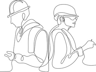 construction manager and engineer working on building site. Vector illustration