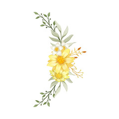 Fototapeta na wymiar Yellow Watercolor Flower Arrangement