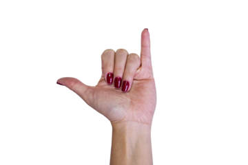 Hand with hang loose sign isolated on transparent background	
