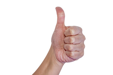 Hand with thumb up isolated on transparent background. Positive gesture.	
