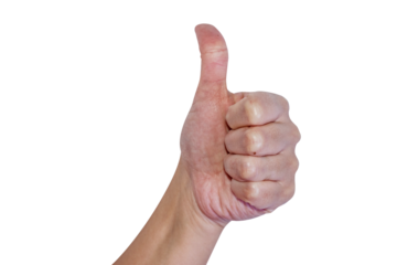 Hand with thumb up isolated on transparent background. Positive gesture.	
