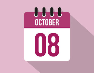 8 day October calendar. Calendar vector for October in pink color on light background